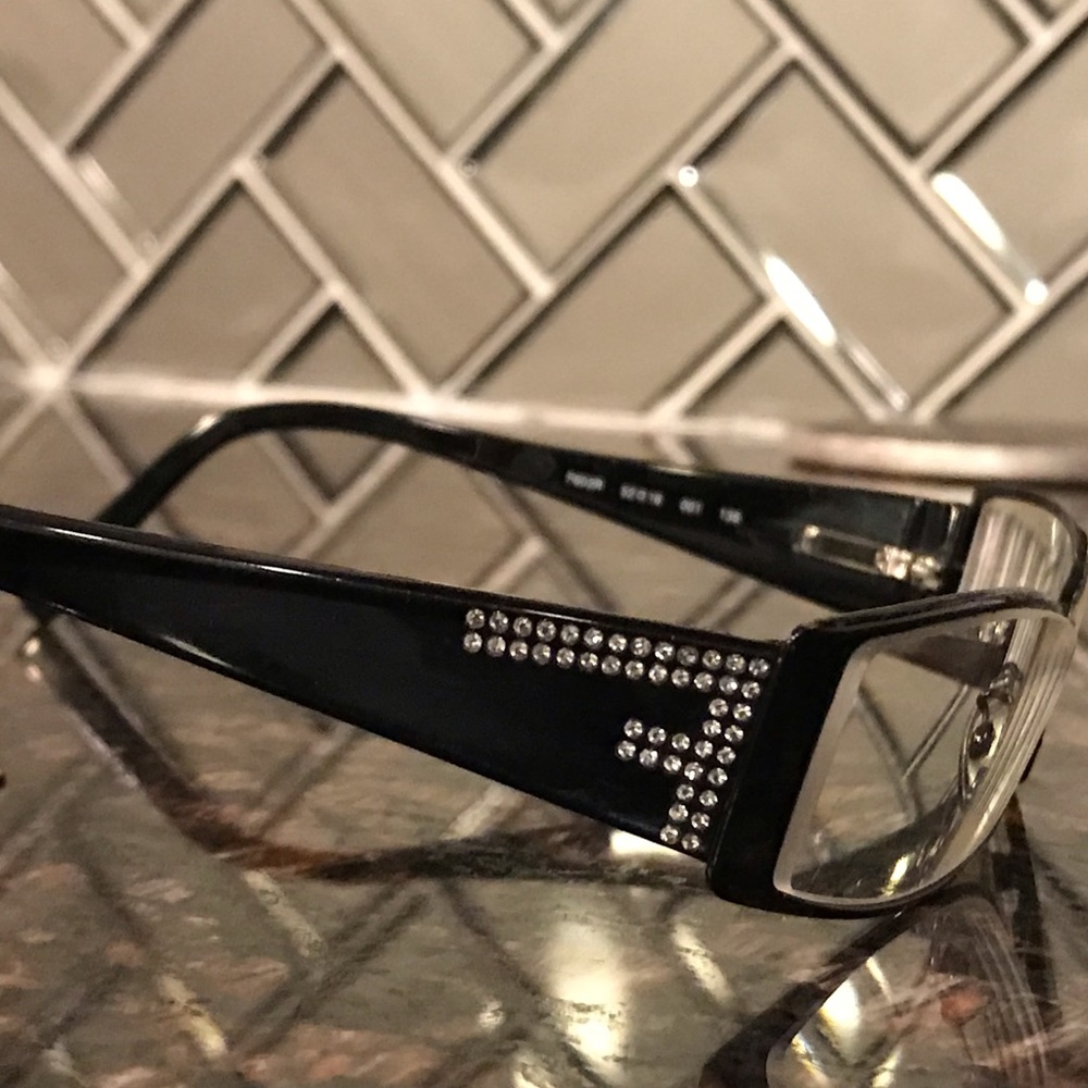 FENDI CRYSTAL LOGO EYEGLASSES & CASE BLK HOT 🔥